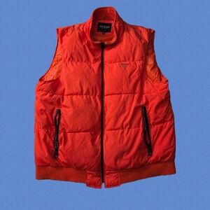 Guess Men's Vibrant Orange Quilted Vest
